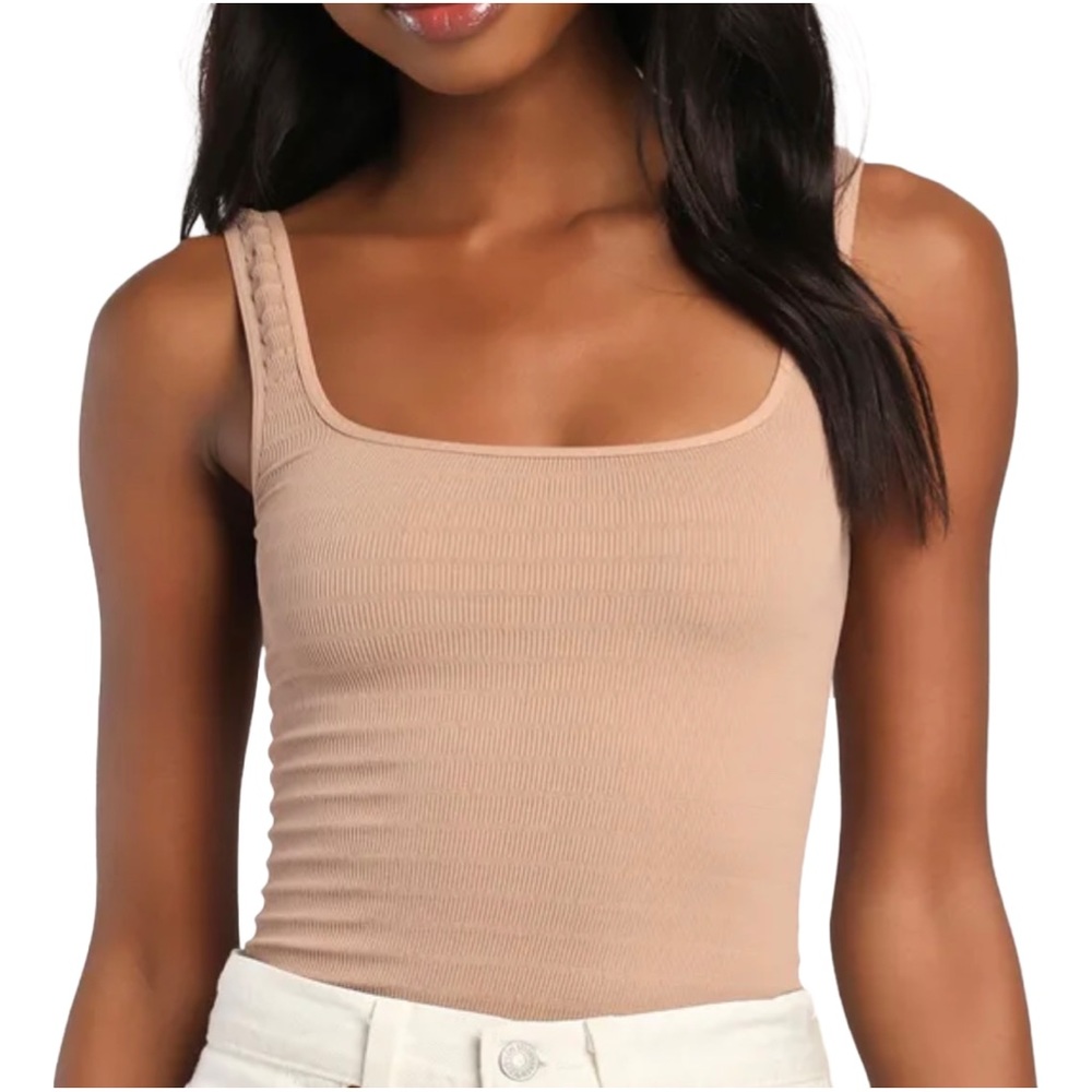 FREE PEOPLE Square One Light Nude Seamless Tank Top